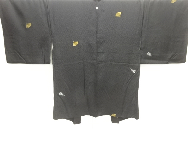 JAPANESE ANTIQUE HAORI / TAISHO ROMAN STYLE / URUSHI / WOVEN FOLDING FAN PATTERN